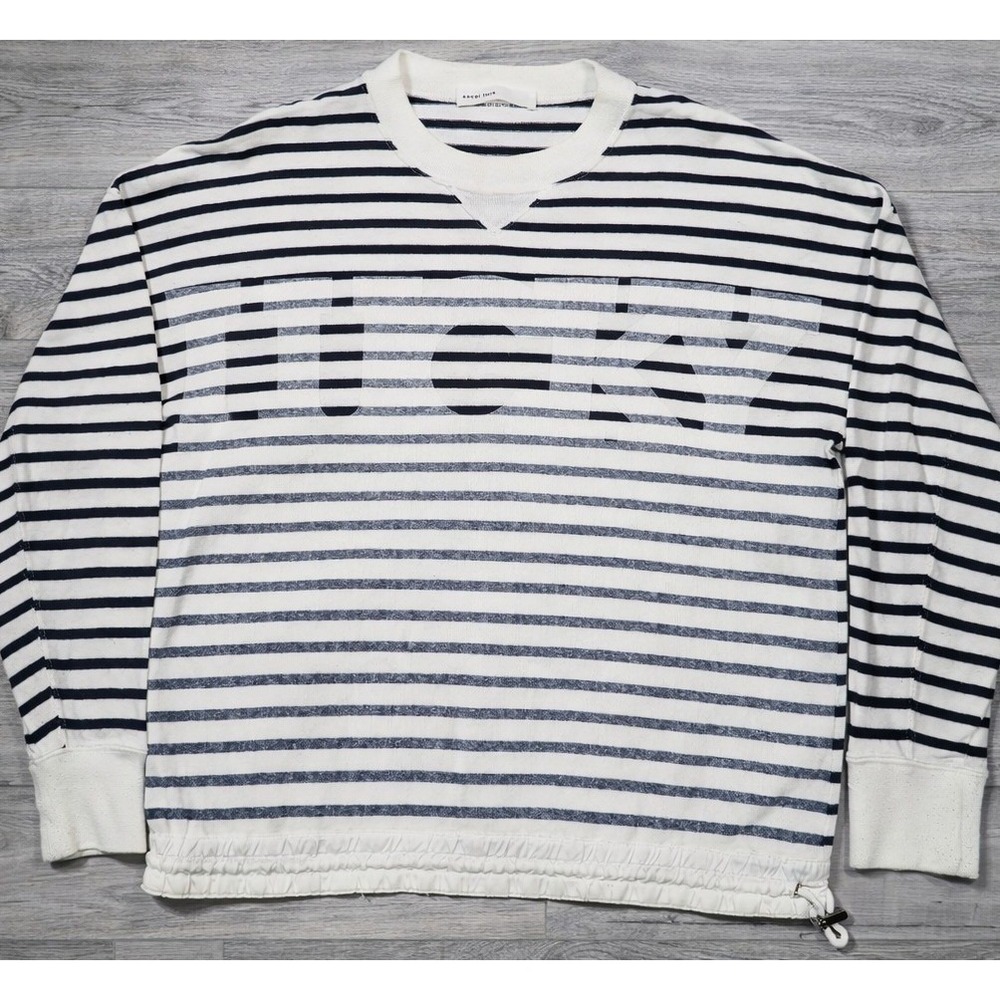 Sacai Luck Womens Sz 3 Black White Stripe Graphic Drawstring Top Japan Designer